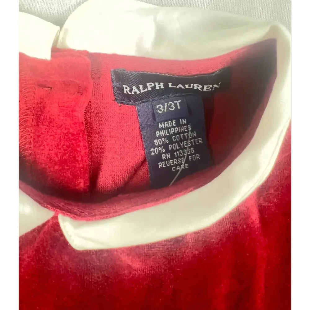 Vintage Ralph Lauren Girls 3T Red Velour Peter Pan Collar Holiday Dress NWOT Y2K
